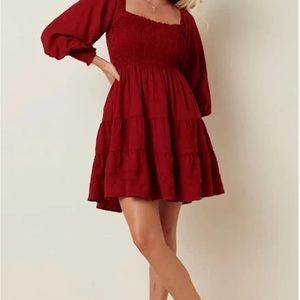 Long elastic sleeve , square neck ,ruffle A-line mini Dress💃🏻